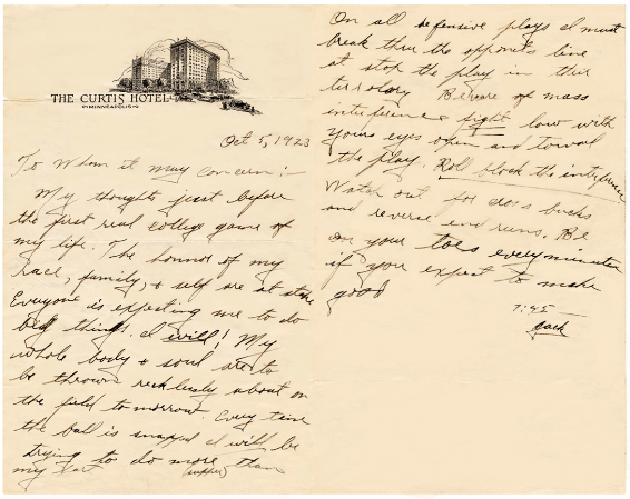 Letter written by Jack Trice